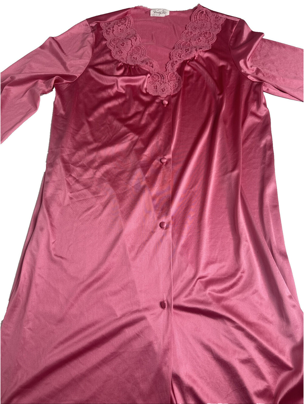 Vanity Fair Pink Nylon & Lace Lingerie Robe Women’s L Boudoir Coquette **read!